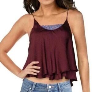 Free People Turn It On Cami Sequin Top Sz X-Small (XS) Spaghetti Straps Plum